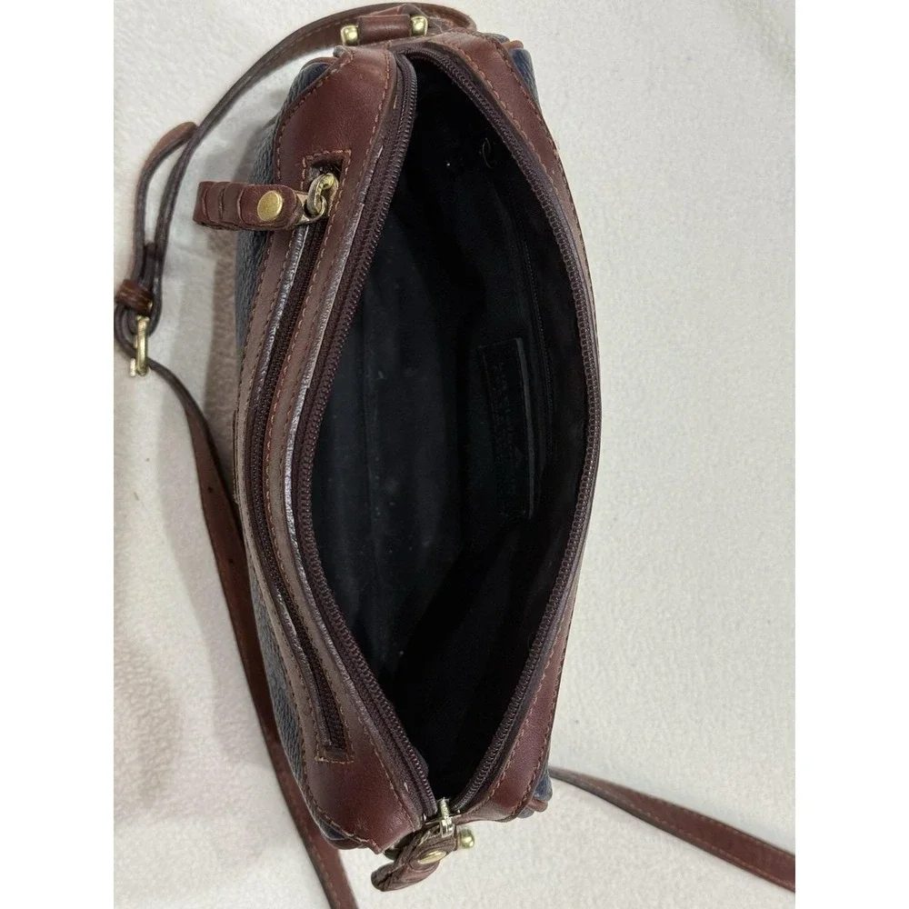 Vintage Liz Claiborne Bag Navy Pebbled Leather Handbag Brown Trim 80's 90's